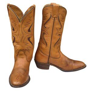 Vintage Double H Cowboy Boots Tan Brown Leather Mens 8 D Western Wear Rodeo
